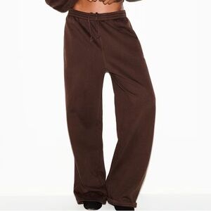 SKIMS Boyfriend Fleece Oversized Straight Leg Pant Espresso Small NWT